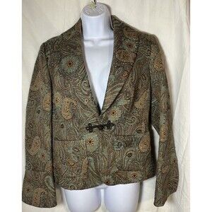 Peck & Peck Paisley Brocade Blazer Jacket Metallic Lurex Boho Frog Closure 6